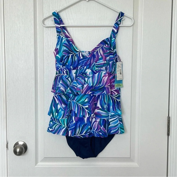 Swim Solutions OnePiece Swimsuit Multicolor Thigh Minimizer Tummy Control Size 8 - Picture 2 of 9